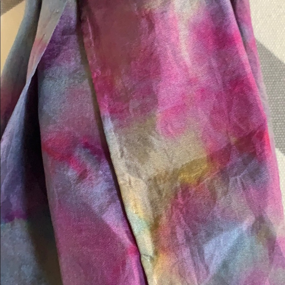 Artisan Hand Dyed Silk Scarf Blue, Pink, Grey